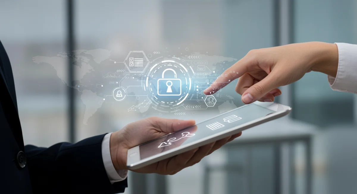 Assinatura digital em tablet, simbolizando a digitalização de processos de RH.