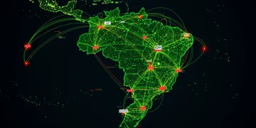 Representação digital da cadeia de suprimentos global em 2025, com foco nas disrupções e soluções emergentes para o Brasil.