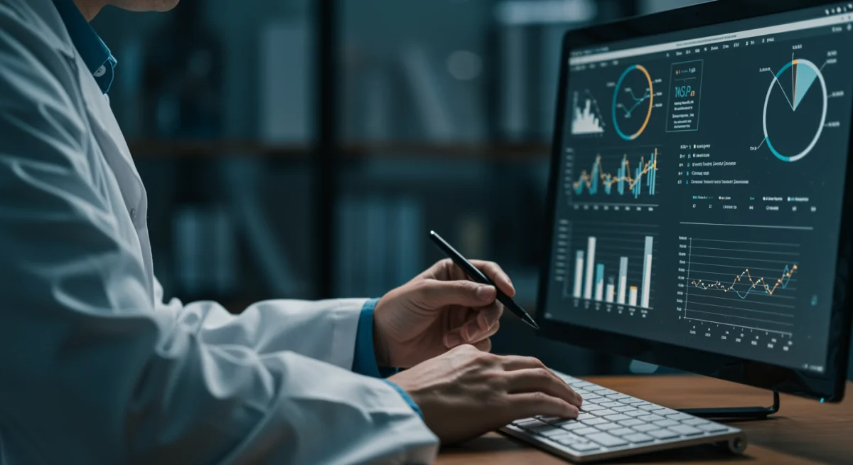 Cientista analisando dados de desmatamento da Amazônia em um computador.