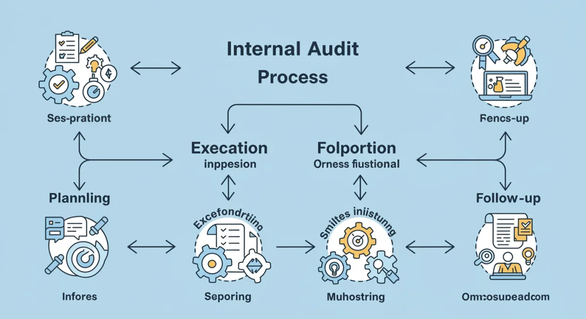Fluxograma detalhado das quatro etapas essenciais para uma auditoria interna eficaz.