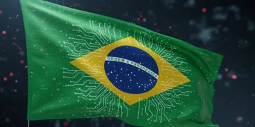IA no Brasil: Governo Federal Anuncia R$ 1 Bilhão em Investimentos para 2025 Representação futurística da inteligência artificial com circuitos brilhantes e a bandeira do Brasil, simbolizando o investimento governamental em tecnologia.