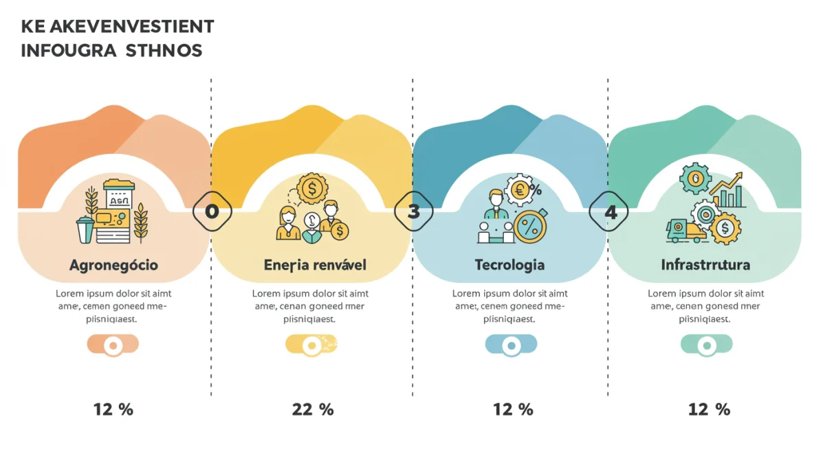 Infográfico dos quatro setores de investimento no Brasil com potencial de retorno de 12%