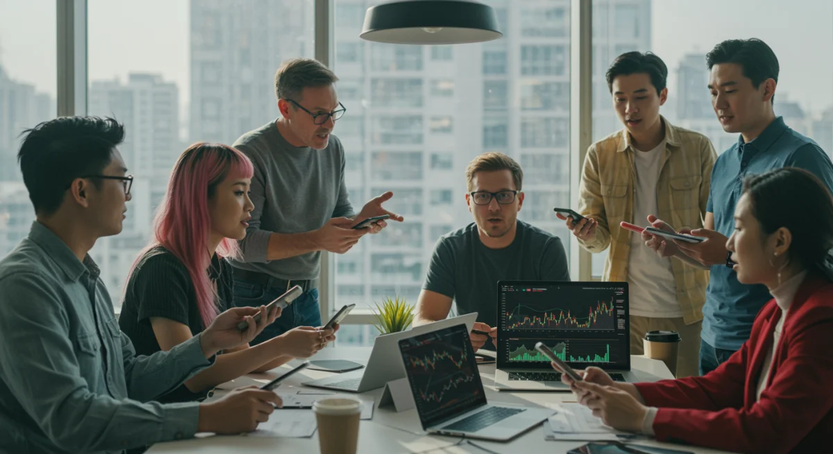 Investidores e participantes do mercado de criptomoedas discutindo e se adaptando às novas regulamentações do Banco Central.