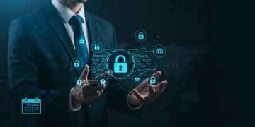 LGPD 2025: Guia Rápido para Evitar Multas de R$ 50 Milhões Ícone de cadeado digital sobre uma rede de dados interconectados, simbolizando a segurança e a proteção de informações conforme a LGPD em 2025.