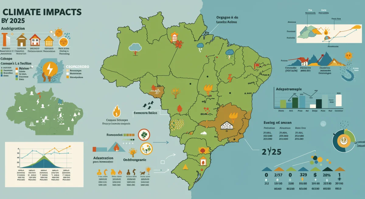 Mapa do Brasil com impactos climáticos regionais e setoriais em 2025