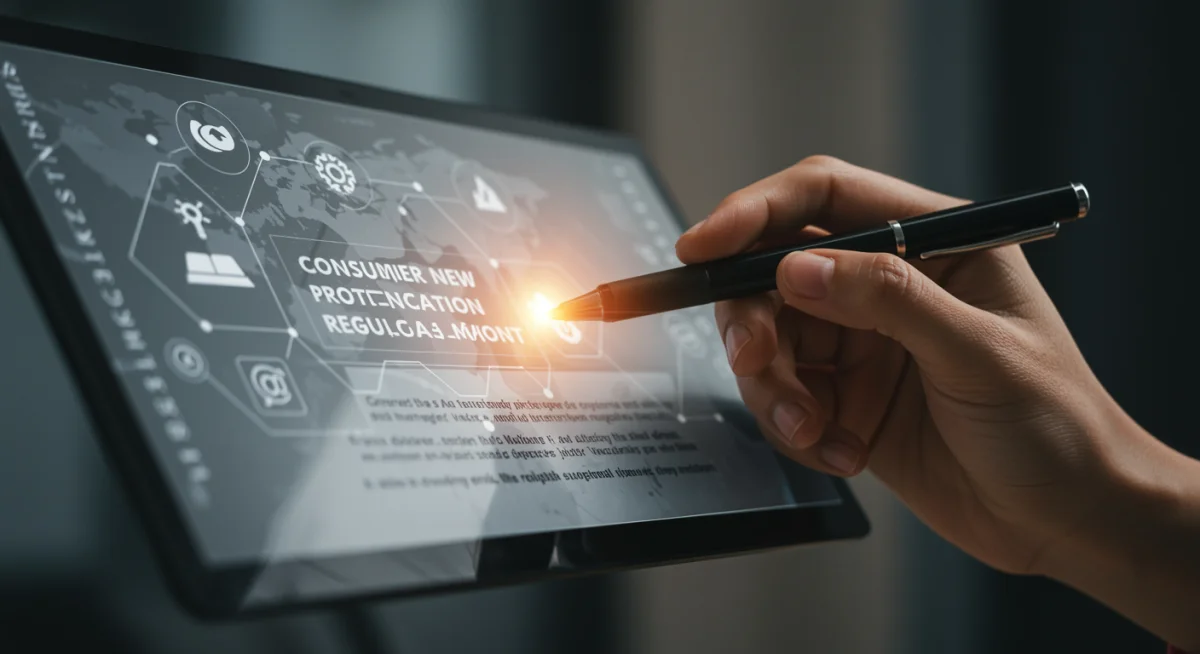 Mão destacando nova regulamentação no Código de Defesa do Consumidor de 2025.