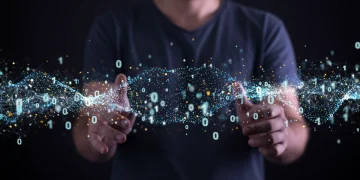 Rede digital futurista com nós interconectados e linhas brilhantes, simbolizando novas plataformas de mídia social em 2025.