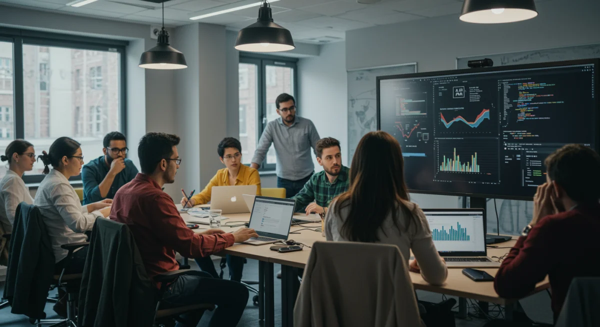 Grupo de profissionais brasileiros em treinamento focado em requalificação e novas habilidades digitais para o mercado de trabalho impulsionado pela IA.