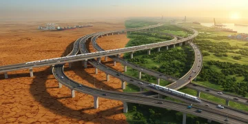 Rodovia moderna conectando regiões, simbolizando o investimento em infraestrutura no Nordeste e Sudeste.