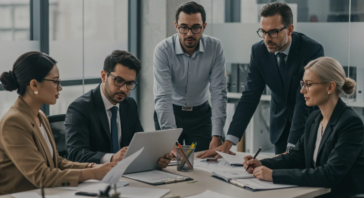 Servidores públicos em reunião discutindo eficiência e gestão