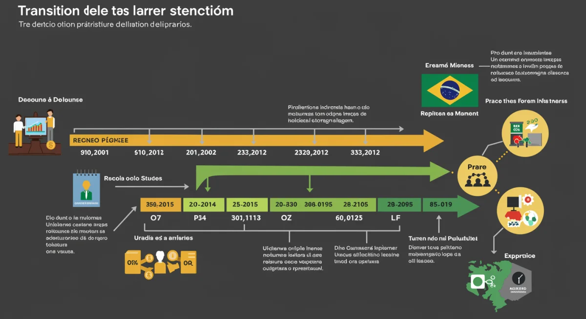 Infográfico detalhando a transição gradual da reforma tributária no Brasil, com datas e fases de implementação.