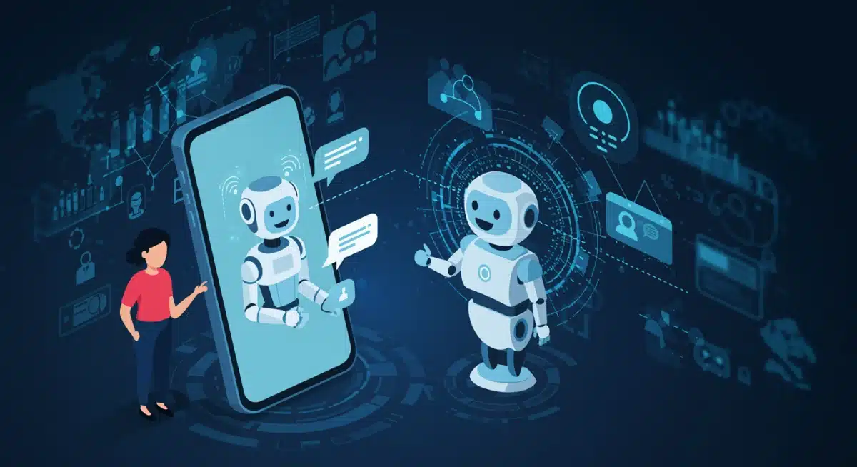 Chatbot de inteligência artificial automatizando o atendimento ao cliente para uma pequena empresa brasileira.