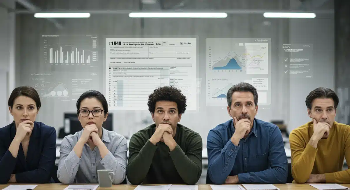 Consumidores analisando telas com informações sobre impostos, refletindo sobre os efeitos da reforma tributária.