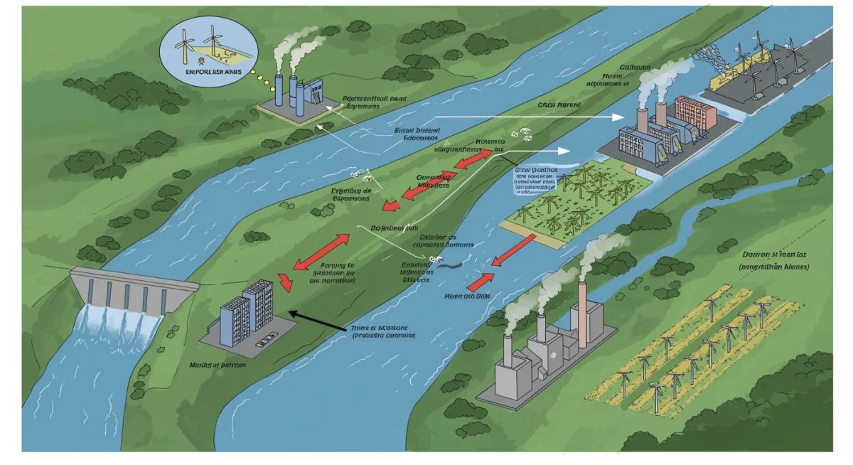 Diagrama de interconexão entre recursos hídricos e geração de energia no Brasil.