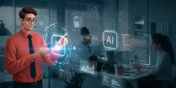 Empreendedor brasileiro utilizando inteligência artificial para otimizar processos em sua pequena empresa em 2026.