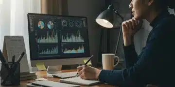 Desafio de 30 Dias: Organize Suas Finanças e Economize 15% do Salário Pessoa planejando finanças pessoais em frente a um computador, com gráficos e anotações, preparando-se para o desafio de 2026.