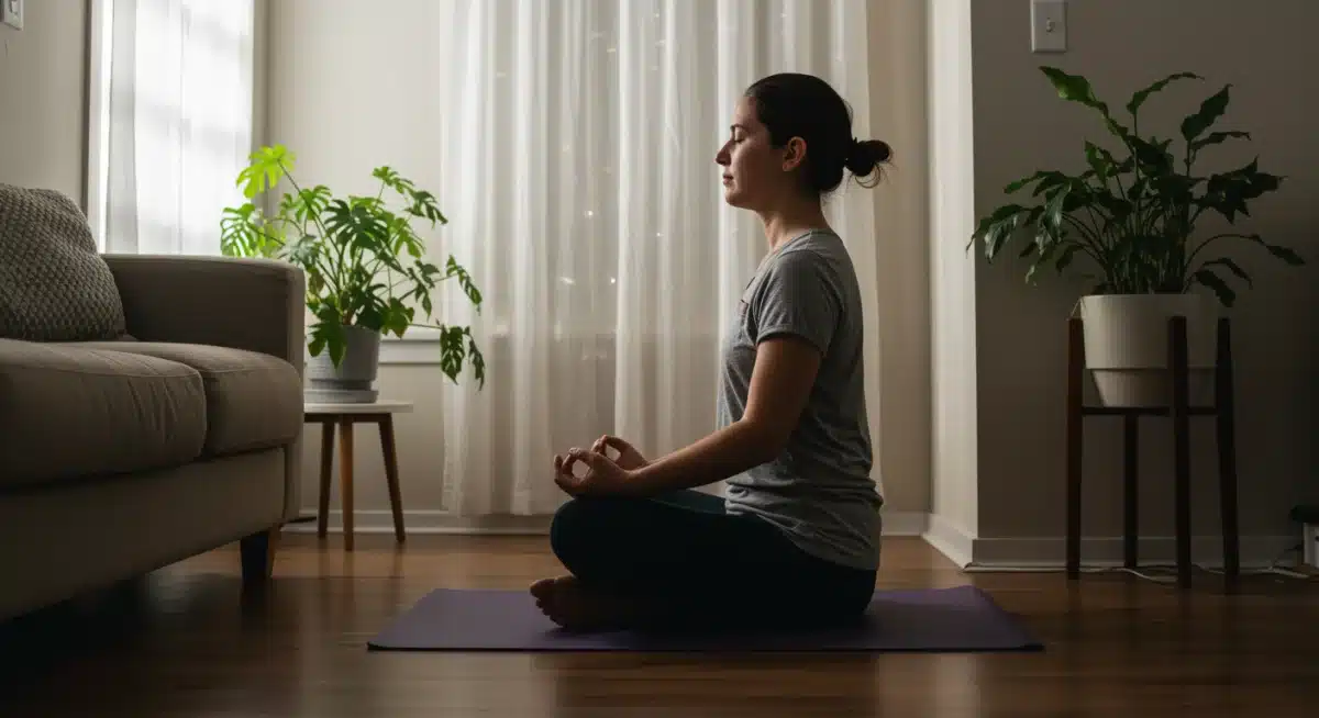 Indivíduo meditando em um ambiente tranquilo, simbolizando clareza mental e paz interior.